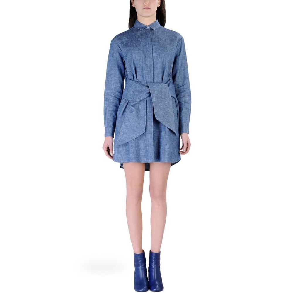 NWT MSGM Denim Chambray Flax Cotton Wrap Shirt Dress Size 40